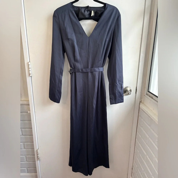 Topshop Wide Leg Open Back Satin Jumpsuit - Picture 1 of 9